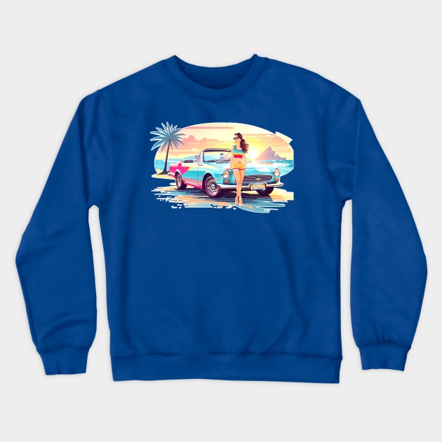 Girl with car and dream nature Crewneck Sweatshirt by Andrea Matarazzo